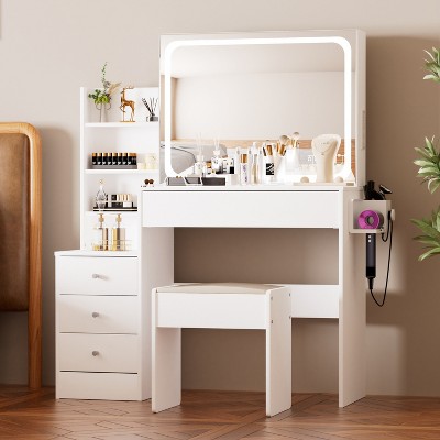 Dexmalle Makeup Vanity Desk with Lighted Mirror Charging Station 3-Color LED Lights