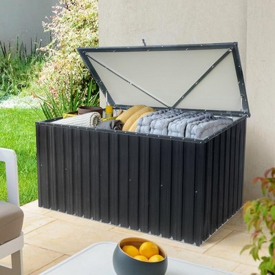 215 Gallon Outdoor Storage Box, Lockable Waterproof Outdoor Deck Boxes, Outdoor Organization Metal Storage Boxes for Furniture Cushions, Pool Toys