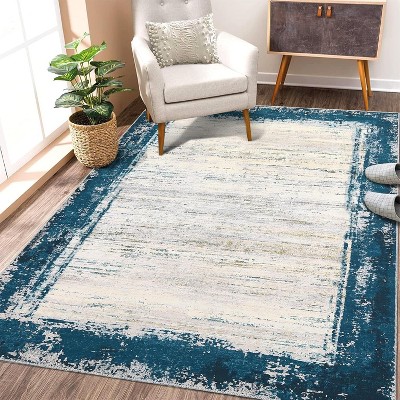 Acekool Area Rug Machine Washable Low Pile Ultra-Thin Non Slip Modern Bordered Indoor Rug for Living Room Bedroom Office