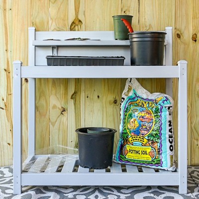 EAGLE PEAK Outdoor Indoor Maintenance Free Vinyl Garden Potting Bench, Waterproof Potting Table with Open Shelf, Lower Storage, Gray