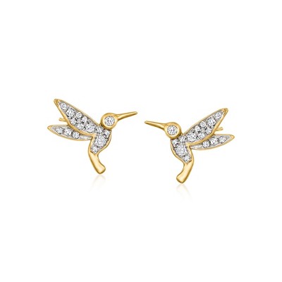 Ross-Simons 0.30 ct. t.w. Diamond Hummingbird Stud Earrings in 18kt Gold Over Sterling