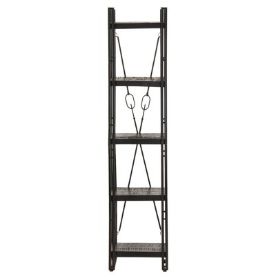 vidaXL 5-Tier Bookcase - 15.7"x11.8"x70.9" - Solid Rough Mango Wood Shelves with Powder-Coated Steel Frame - Black Industrial Style Furniture