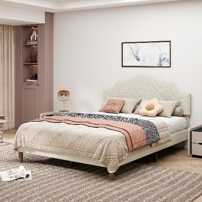 Lyngins Modern Bed Frame, Upholstered Platform Bed Frame with Adjustable Headboard (32.87”-37”), Linen Fabric Padded, Beds with Headboard