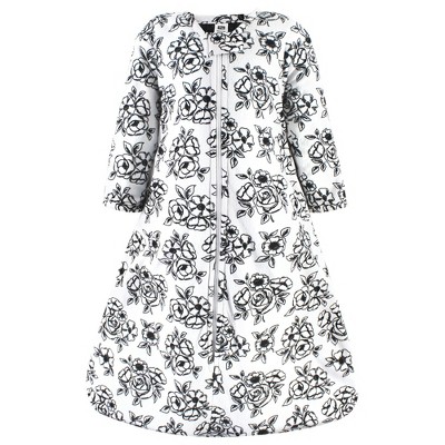 Hudson Baby Infant Girl Long Sleeve Plush Faux Fur Sleeping Bag, Wearable Blanket, Black Toile