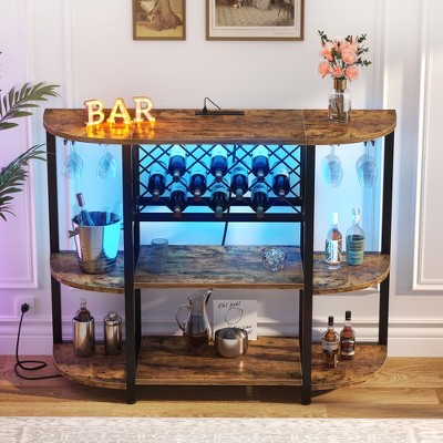 Aheaplus 47.24" Storage Wine Cabinet with Lights and Outlets