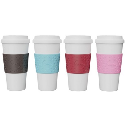Copco Acadia 16 Ounce Double Walled Insulated Hot or Cold Travel Mug Spill Resistant Lid, 4-Pack