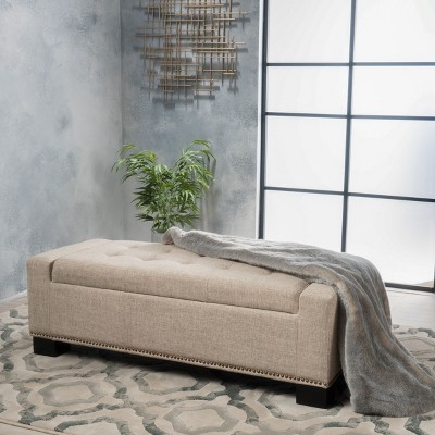 CAVINAS Rectangular Velvet Storage Ottoman Bench with Wood Legs,Upholstered Storage Ottoman,Storage Benches for Living Room,Bedroom