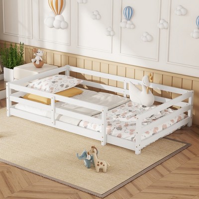 Twin Size Floor Bed with Fence for Bedroom