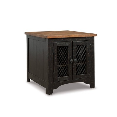 Valebeck Rectangular End Table Black/Brown - Signature Design by Ashley: Rustic Farmhouse Style with Storage