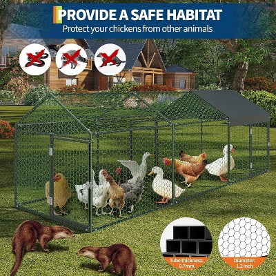 Acekool Large Metal Chicken Coop , Walk-In Chicken Run with Cover , Lockable Doors