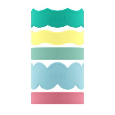 Ello 5pc Silicone Name Tag Water Bottle Accessories: Multicolor Name Bands for Kids, Dishwasher-Safe Drinkware Parts