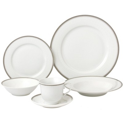 Lorren Home Trends 24 Piece Silver Porcelain Dinnerware Service for 4-Alyssa