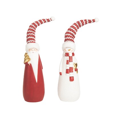 Transpac Large Santa and Snowman Figurine Set Decorative Christmas Tabletop Objects Multicolored Resin Gifts