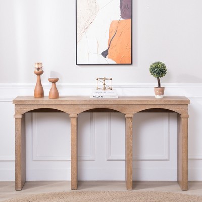 YUHAO 60" Rustic Natural Wood Archway Console Table , Long Entryway Table with Decorative Arched Legs