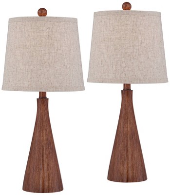 360 Lighting Fraiser 23 1/2" High Cone Small Mid Century Modern Accent Table Lamps Set of 2 Brown Wood Finish Living Room Bedroom Oatmeal Shade