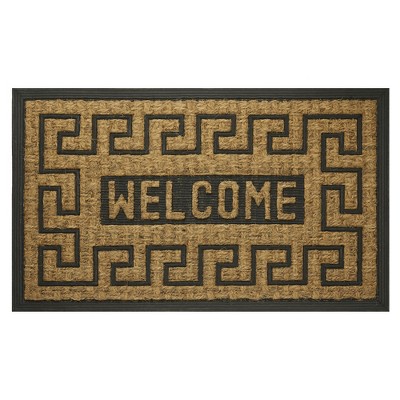 Kate Aurora Yorkville Welcome Ironwork Designed Coir Bristled Outdoor All Season Welcome Mat With Rubber Trim - 18"x30"