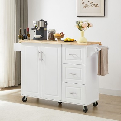PAGED Rolling Kitchen Island Versatile Kitchen Storage Cabinets with Drop Leaf Countertop, Tower Rack for Kitchen