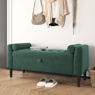 46.5" Storage Bench Ottoman - Upholstered End of Bed Bench with Button-Tufted Design for Bedroom, Entryway
