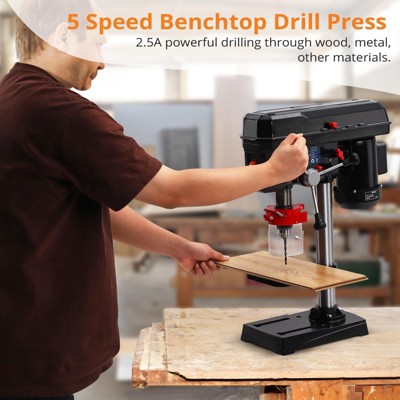 Benchtop Drill Press, with 5 Speed Adjustable, 8 Inch Swing Distance 0-45¡ã Tiltling Tabletop Drilling Machine for Wood, Metal