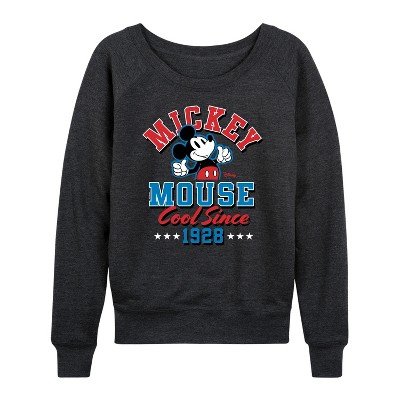 Women's - Disney - Mickey Mouse Lightweight French Terry Wide Neck Long Sleeve Graphic Shirt