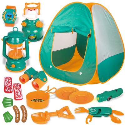 Fun Little Toys Pop Up Play Tent with Camping Gear & Tools Set - Kids’ Outdoor Adventure Toy for Backyard & Indoor Pretend Play