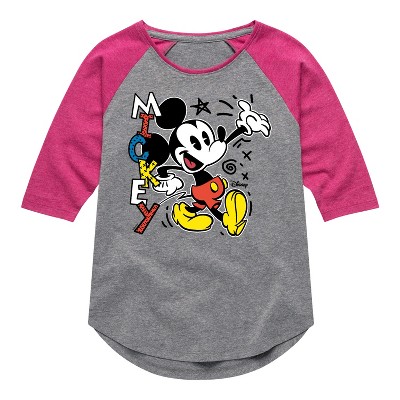 Girls' - Disney - Mickey Pop Shirt Tail Raglan Graphic T-shirt