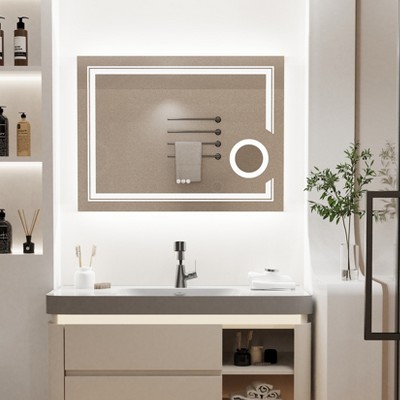 ARTLOGE Large Bathroom LED Vanity Mirror Anti-Fog Wall Mounted Magnifier Dimmable Memory
