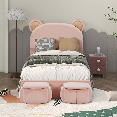 KTMBDW Platform Bed Frame with Fabric Upholstered Headboard and Wooden Slats Support,Fully Upholstered Mattress Foundation/No Box Spring Needed,Pink