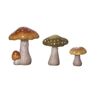 Transpac 12.25 in Harvest Mushroom Figurine Set of 3 Decorative Terracotta Objects for Home Decor