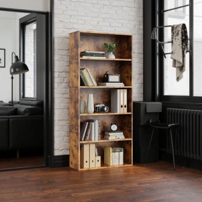 SEVOBAL Decorative Bookshelf Industrial 5 Shelf Bookcase, Spacious Open Storage Unit for Modern Living Room, Bedroom, Brown, 52.9"*9.2"*23.8"