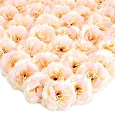 Bright Creations 50 Pack Champagne Roses Artificial Flowers Bulk, 3" Stemless Silk Roses, Real-Looking Fake Flower Heads for Crafts