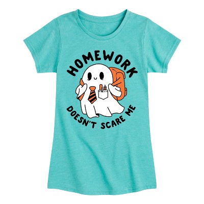 Girls' - Instant Message - Ghost Homework Doesn't Scare Me Fitted Short Sleeve Graphic T-Shirt
