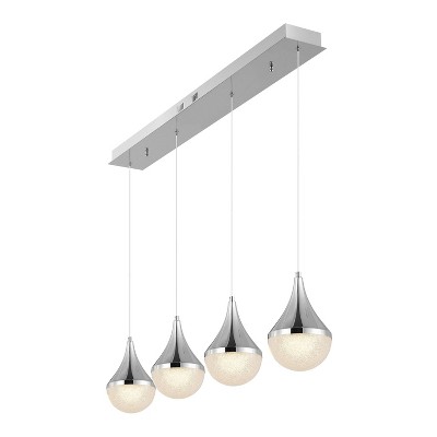 47" 4-Light Elena Teardrop Modern Mid-Century Iron/Acrylic Linear LED Pendant Chrome/White - JONATHAN Y: UL Listed, Adjustable Height