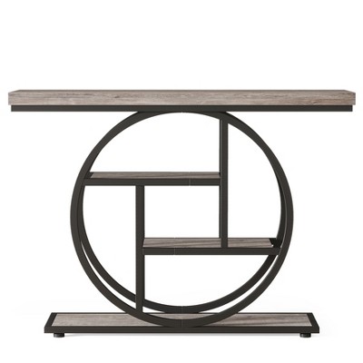 Lirago 4-Tier Entryway Table with Circular Metal Frame Made of Engineered Wood and Metal 11.81"Dx41.34"Wx31.5"H Rustic Gray