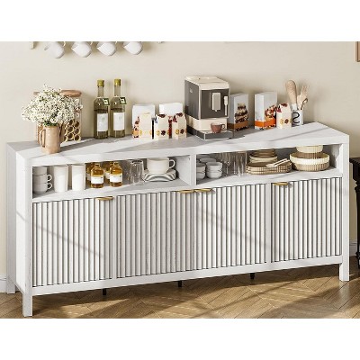 Modern Fluted Sideboard Buffet Cabinet with 65.8-Inch Width, Four Doors for Kitchen Storage, Elegant Wood Sideboard for Dining Room