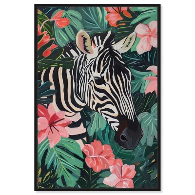 Art Remedy Zebra Hidden in Tropics Tropical Jungle Animals Wall Art Framed