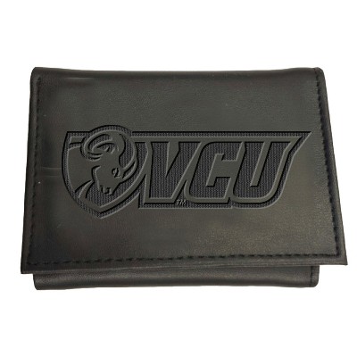 Evergreen NCAA VCU Rams Black Leather Trifold Wallet Officially Licensed with Gift Box