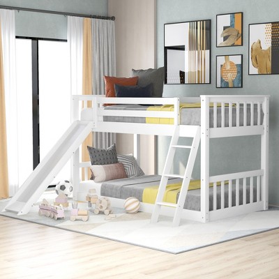 Whisen Wood Twin over Twin Bunk Bed with Convertible Slide and Ladder