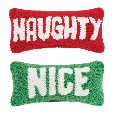 C&F Home Christmas "Naughty" & "Nice" Hooked Small/Petite Accent Pillow, 6" x 12"