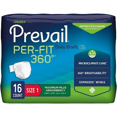 Prevail Per-Fit 360° Unisex Daily Adult Briefs, Refastenable Tabs, Maximum Plus Absorbency