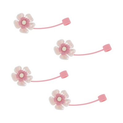 Unique Bargains Flower Straw Cover Cap 4 Pcs