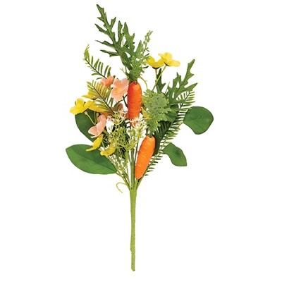 Slickblue 16" Spring Carrot Garden Bush, Pink & Yellow Flowers, Foam Carrot Accents for Easter and Spring Decor