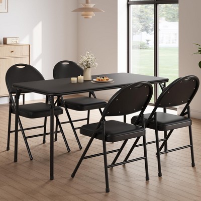 Folding Chair 4 Pack with Thickened Padded PU Cushion, Metal Legs and Non-Slip Feet Pads, Portable Stackable Commercial Seat