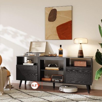GALAXHERO Mid-Century Modern TV Stand for 65" TV, TV Console Cabinet, Open Shelves Entertainment Center for Living Room and Bedroom, Black