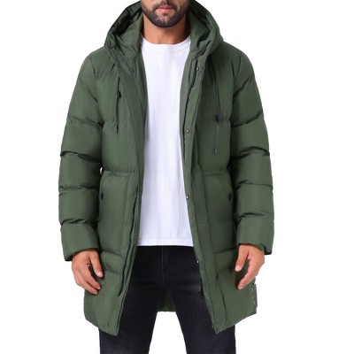 INSPIRE CHIC Men's Mid-Length Warm Zipper Winter Quilted Hooded Puffer Jacket