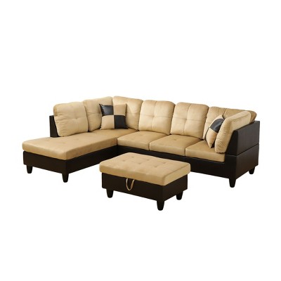 L-Shaped Living Room Sofa with Double Spring Layer, Soft and Breathable 3-Piece Short Plush Sofa Set