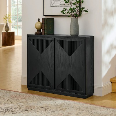 Lyngins Mid Century Modern V-shape Storage Cabinet, Fluted Sideboard Cabinet, Anti-Tip Design Buffet Cabinet/Kitchen Storage Cabinet for Living Room