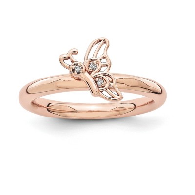 Black Bow Jewelry Rose Gold Tone Sterling Silver .015 Ctw Diamond Butterfly Stack Ring