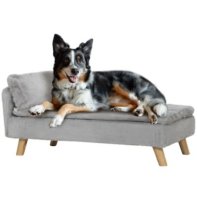 PawHut Dog & Cat Couch, Elevated Pet Sofa with Foam Cushion, Soft Pillow, Removable & Washable Covers, Non-Slip Foot Pads for Medium Dogs, Light Gray