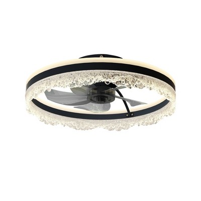 DAKAFUL 16" Wide Modern Flush Mount Ceiling Fan With LED Light & Remote, Crystal, Black, White Ceiling Fan